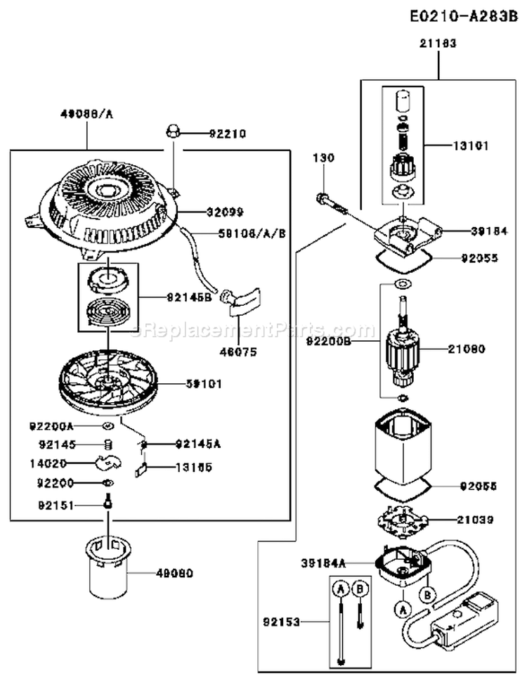 Page K Diagram and Parts List for FH381V BS10 Kawasaki Engine
