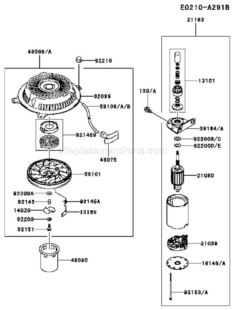 Page K Diagram and Parts List for FH381V BS11 Kawasaki Engine