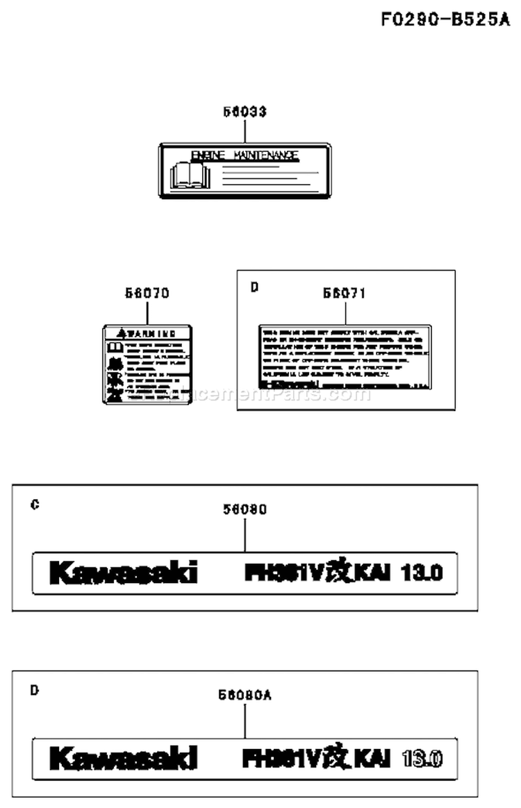 Page H Diagram and Parts List for FH381V CS20 Kawasaki Engine