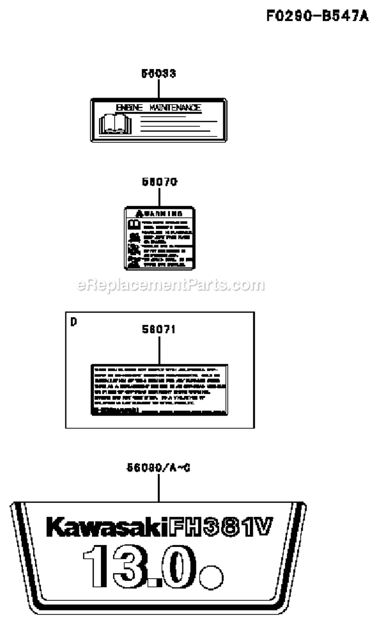 Page H Diagram and Parts List for FH381V DS01 Kawasaki Engine