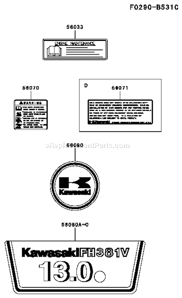 Page H Diagram and Parts List for FH381V DS10 Kawasaki Engine