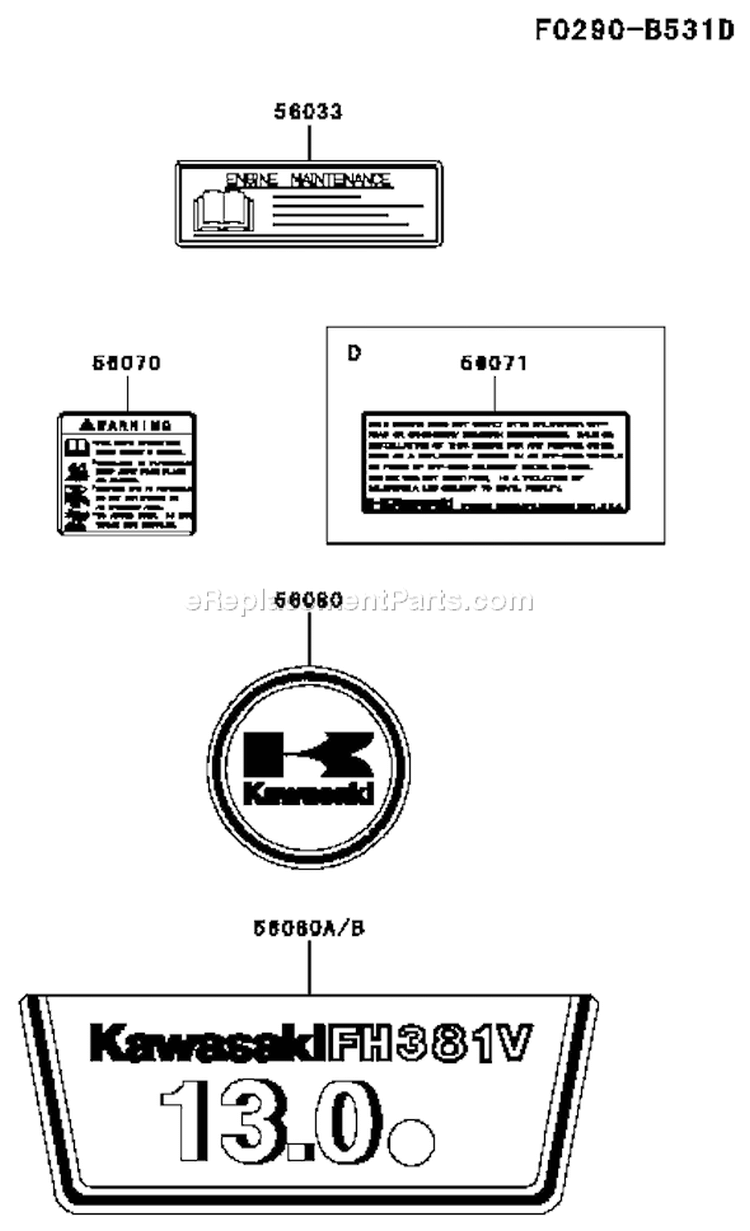 Page H Diagram and Parts List for FH381V DS12 Kawasaki Engine