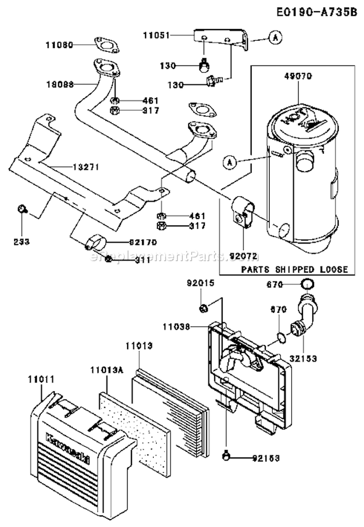 Page A Diagram and Parts List for FH430V BS07 Kawasaki Engine