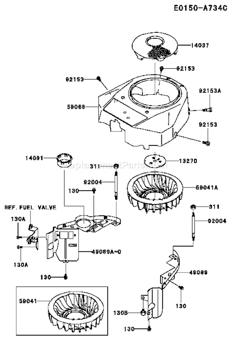 Page D Diagram and Parts List for FH430V BS08 Kawasaki Engine