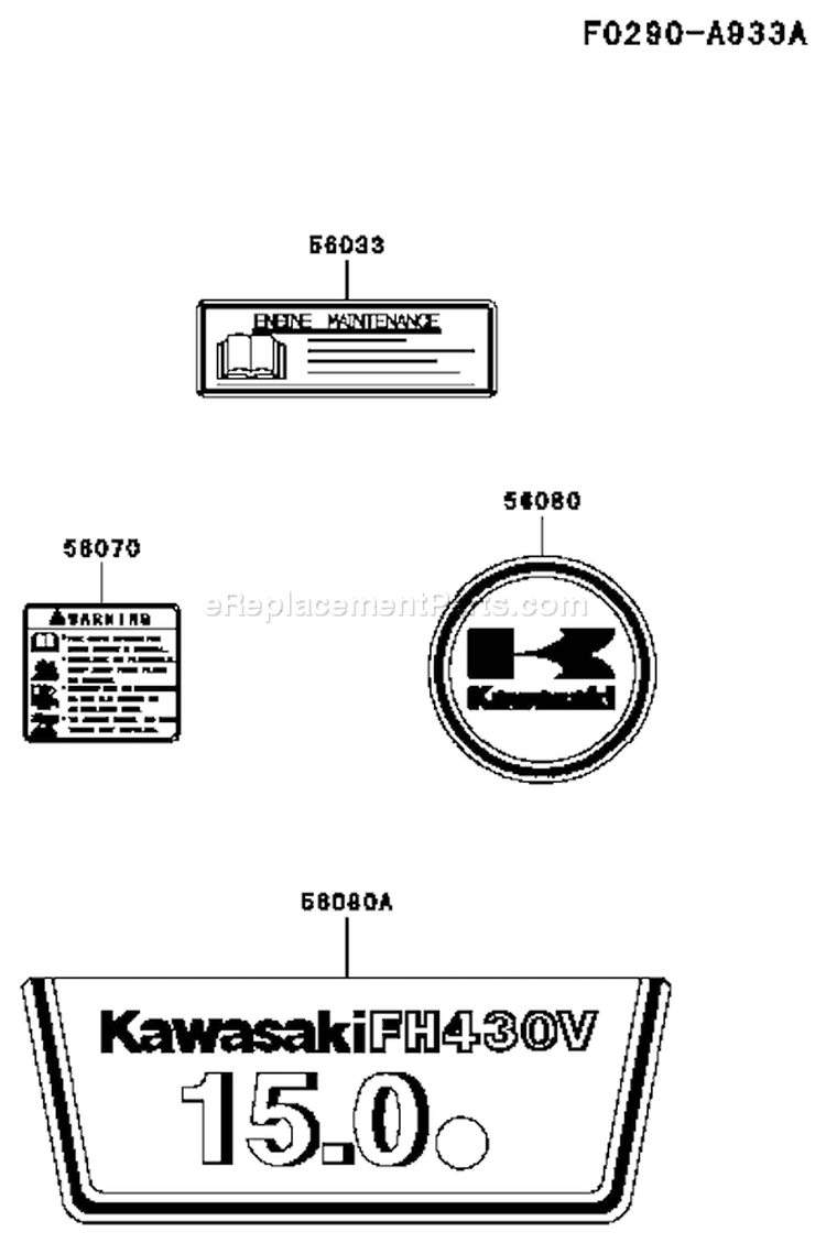 Page H Diagram and Parts List for FH430V CS10 Kawasaki Engine