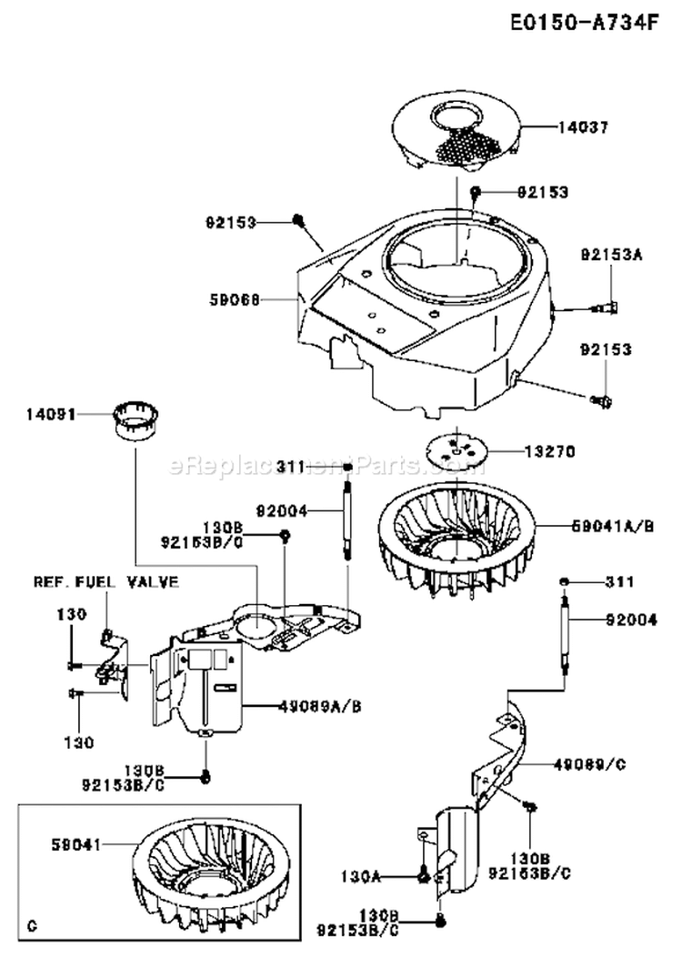 Page D Diagram and Parts List for FH430V DS03 Kawasaki Engine