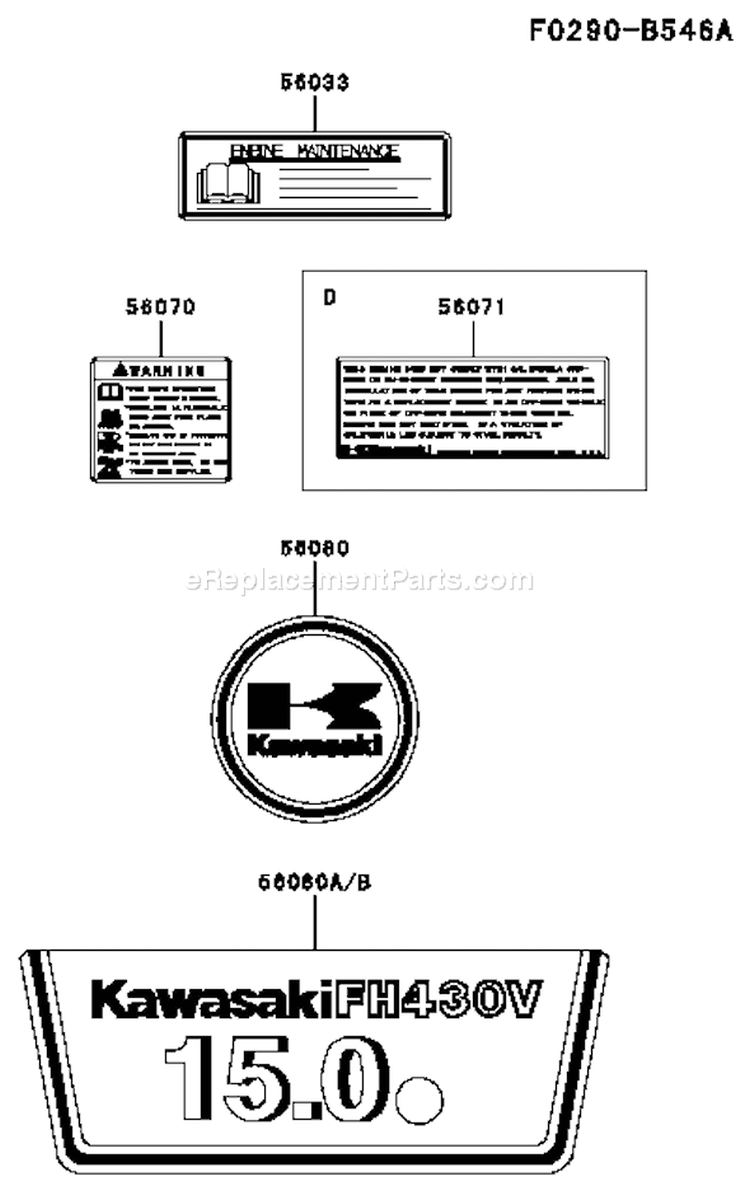 Page H Diagram and Parts List for FH430V DS03 Kawasaki Engine