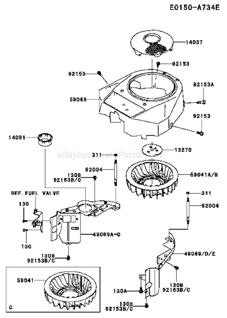 Page D Diagram and Parts List for FH430V DS08 Kawasaki Engine