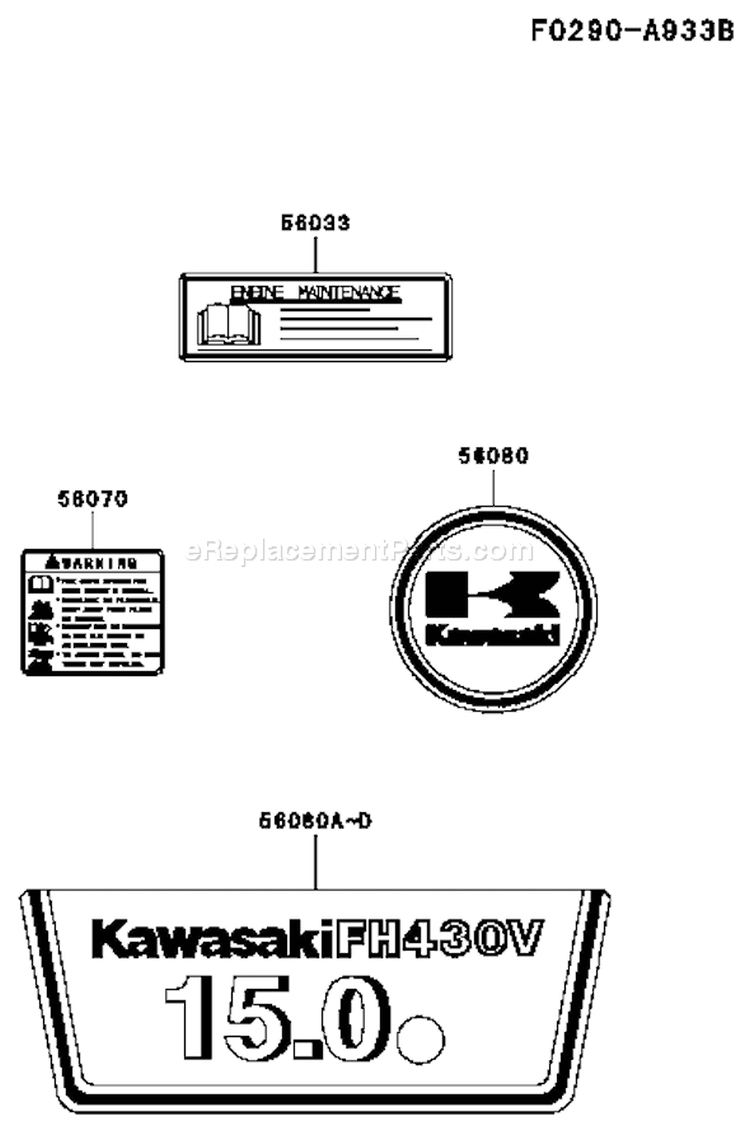Page H Diagram and Parts List for FH430V ES06 Kawasaki Engine