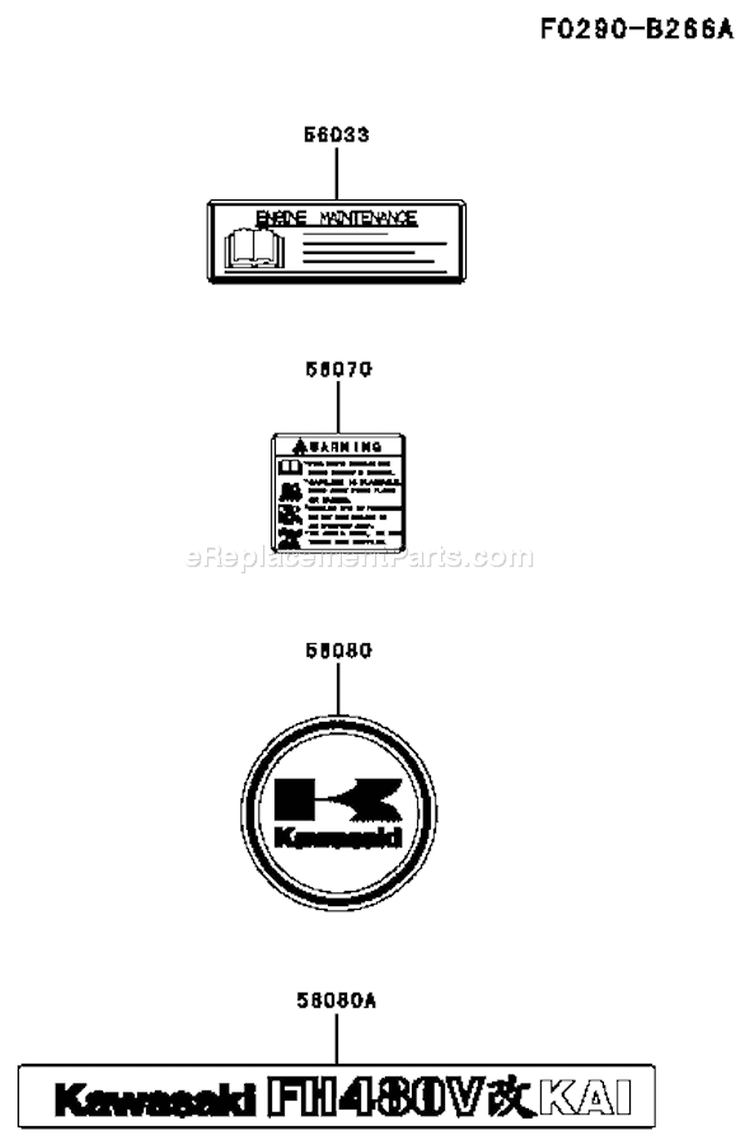 Page H Diagram and Parts List for FH480V AS24 Kawasaki Engine