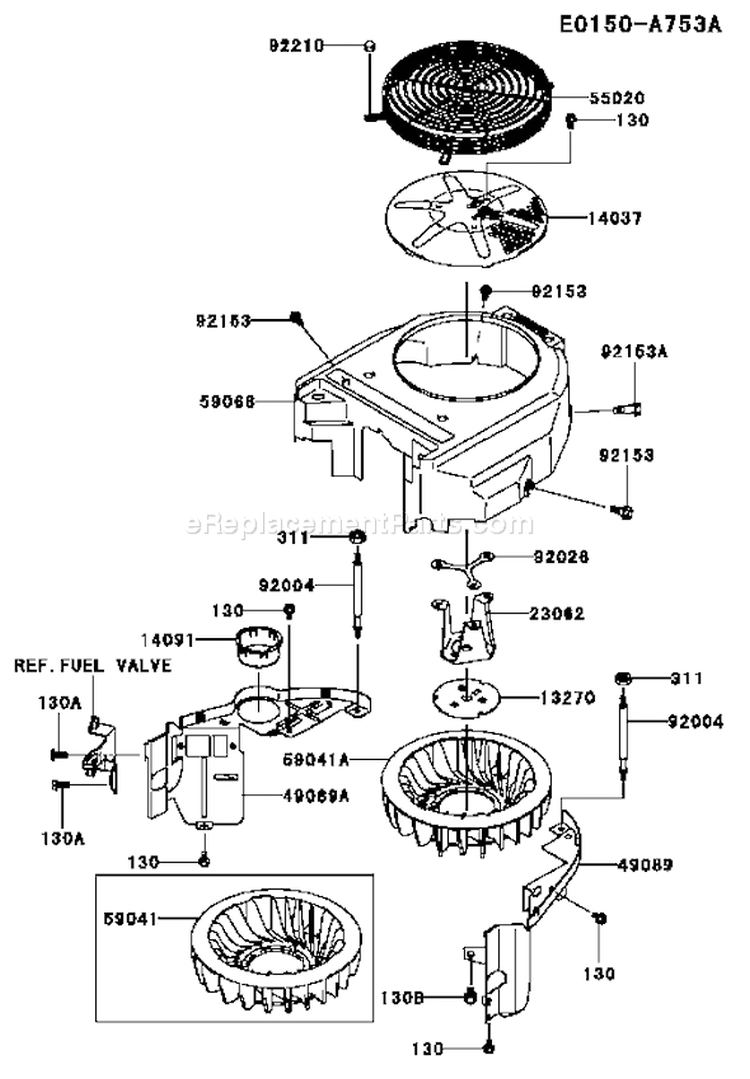 Page D Diagram and Parts List for FH480V BS23 Kawasaki Engine