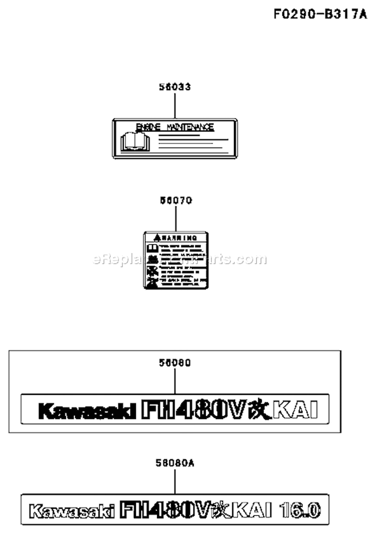 Page H Diagram and Parts List for FH480V BS23 Kawasaki Engine