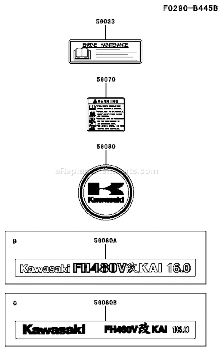 Page H Diagram and Parts List for FH480V CS22 Kawasaki Engine