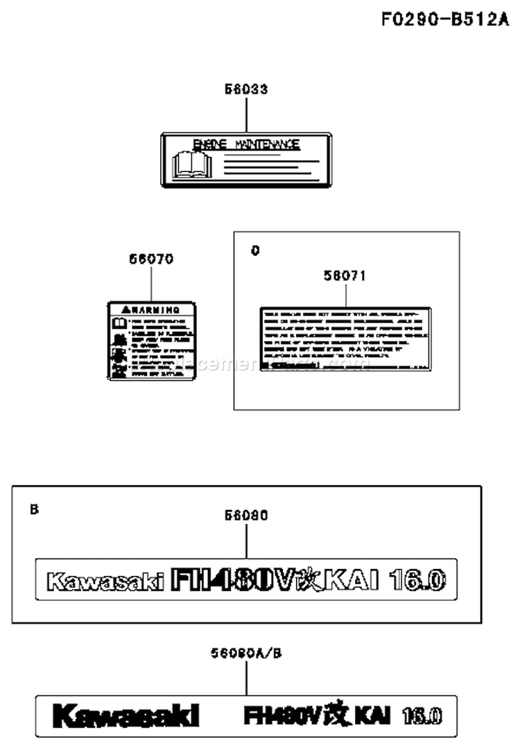 Page H Diagram and Parts List for FH480V DS20 Kawasaki Engine