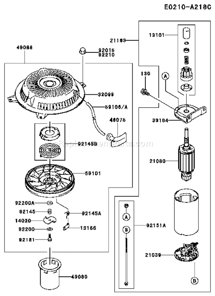 Page K Diagram and Parts List for FH500V AS23 Kawasaki Engine