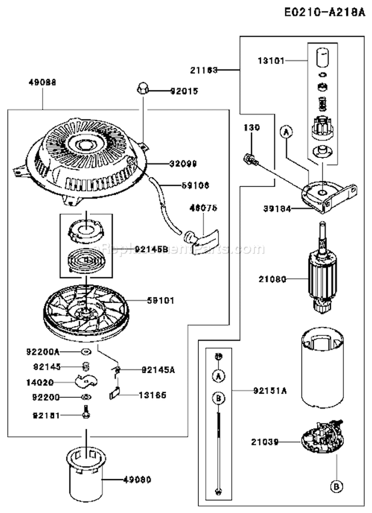 Page K Diagram and Parts List for FH500V AS35 Kawasaki Engine