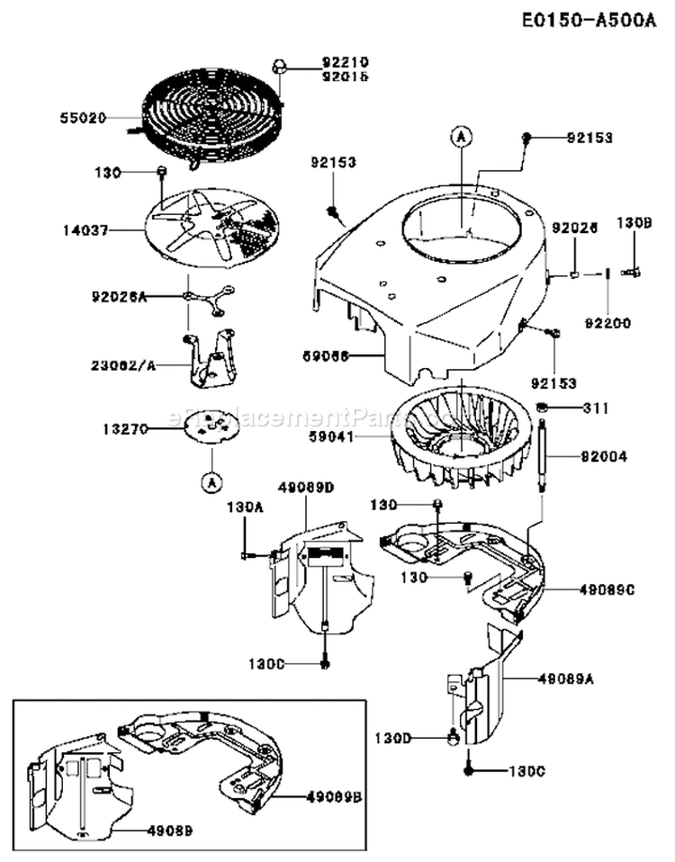 Page D Diagram and Parts List for FH500V-AS38  Kawasaki Engine