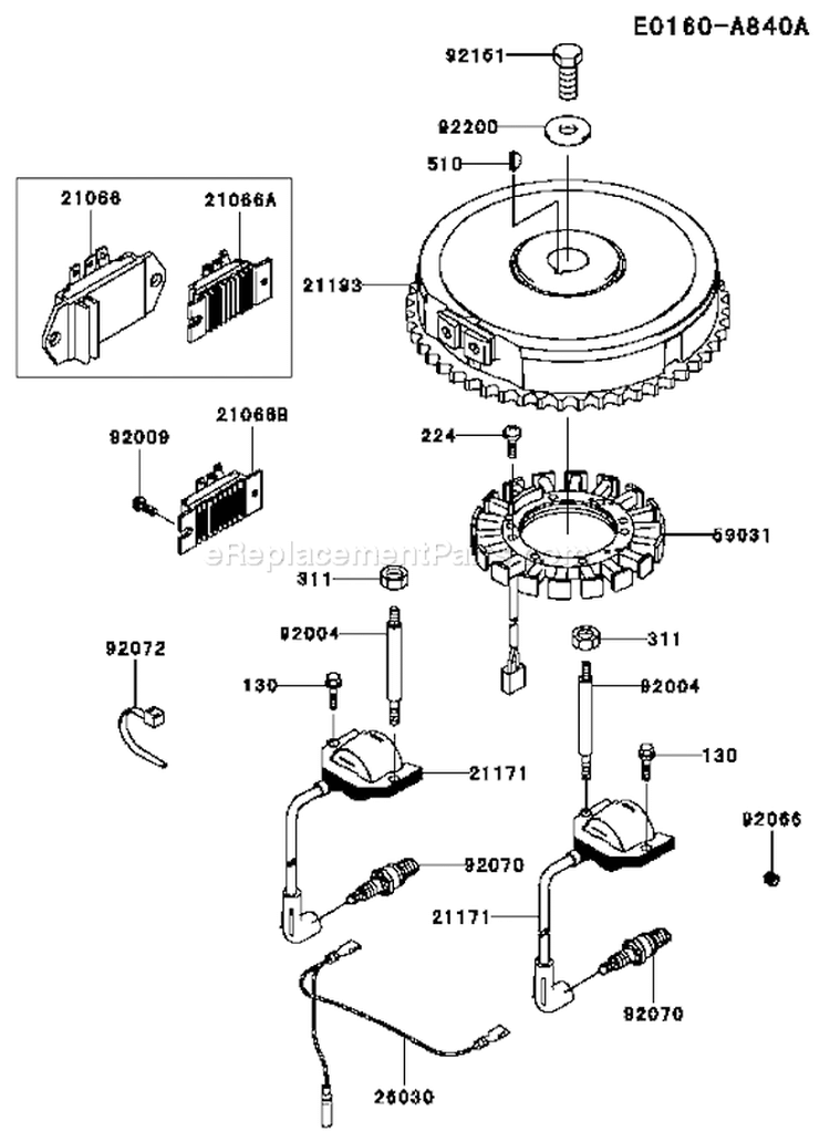 Page F Diagram and Parts List for FH500V-AS38  Kawasaki Engine
