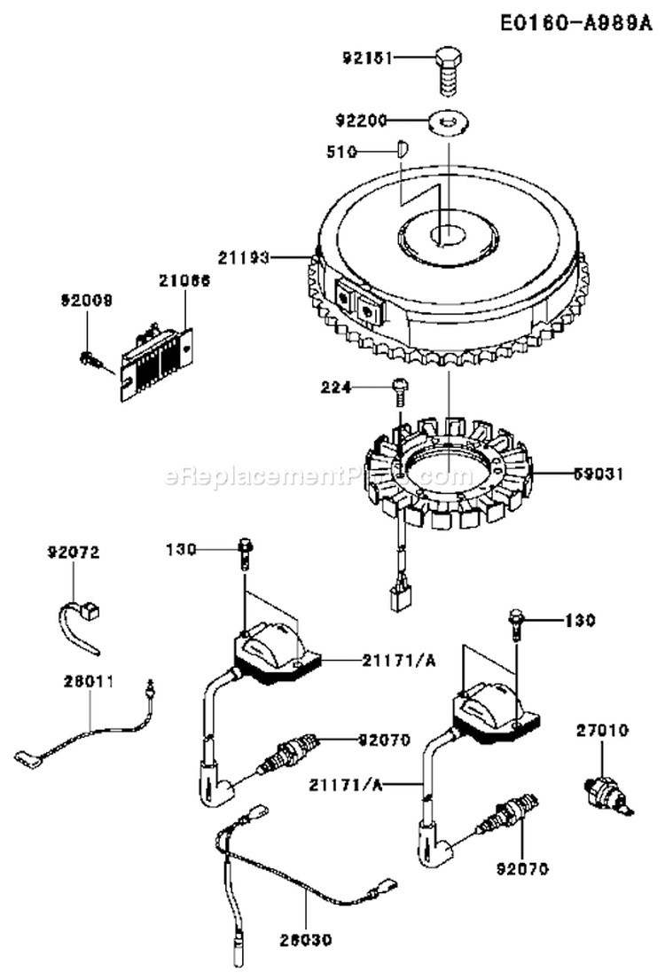 Page F Diagram and Parts List for FH500V-AS40  Kawasaki Engine