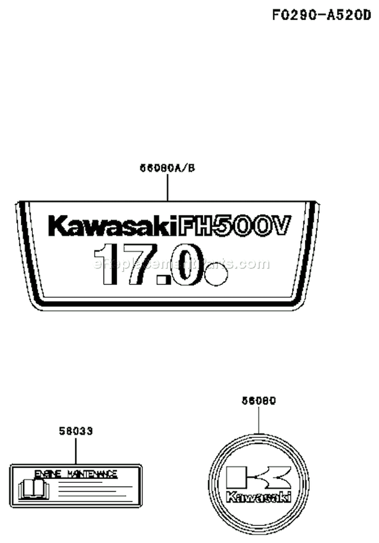 Page H Diagram and Parts List for FH500V BS04 Kawasaki Engine