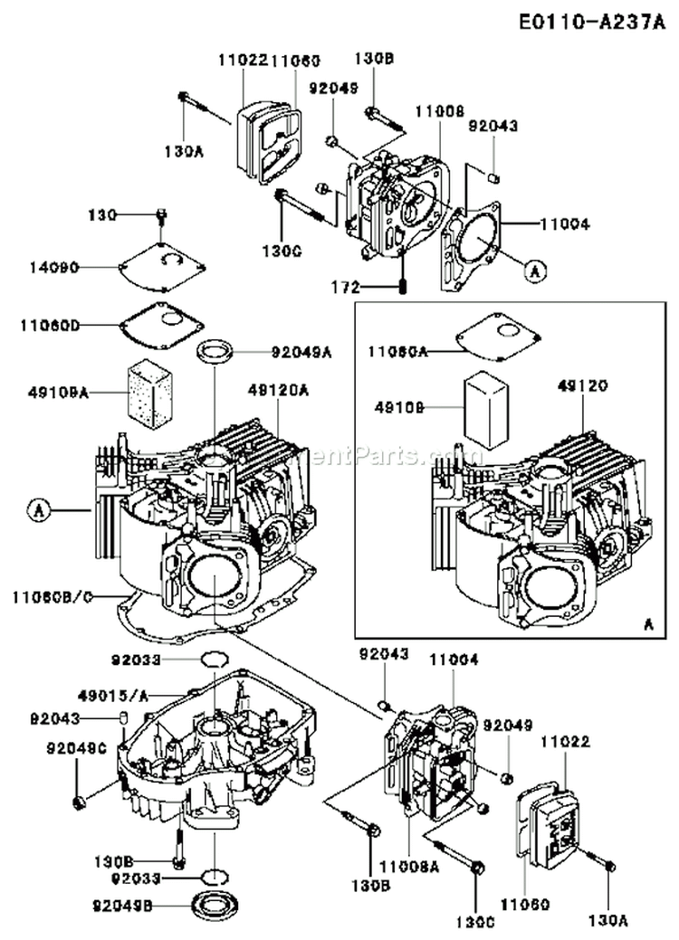 Page E Diagram and Parts List for FH500V BS09 Kawasaki Engine