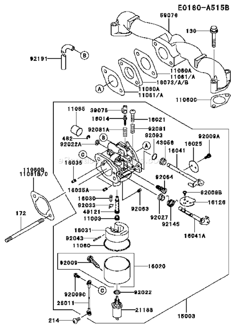 Page B Diagram and Parts List for FH500V BS36 Kawasaki Engine