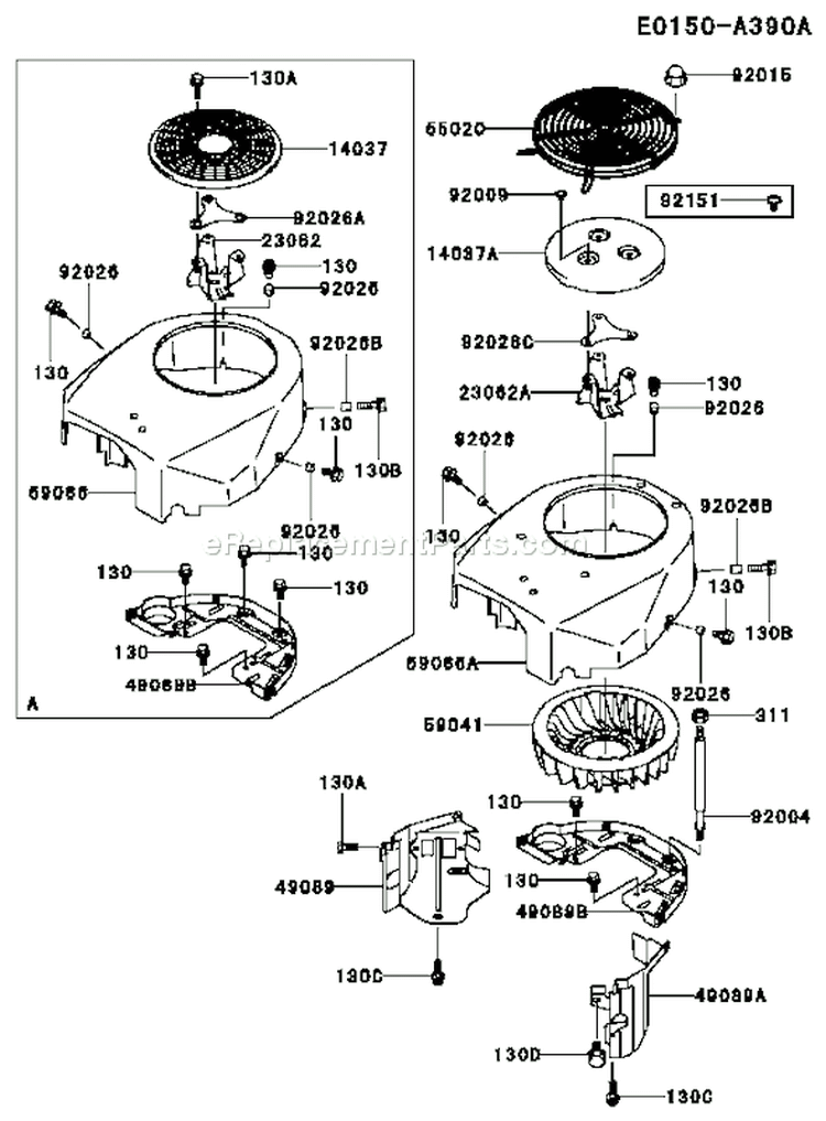 Page D Diagram and Parts List for FH500V AS14 Kawasaki Engine