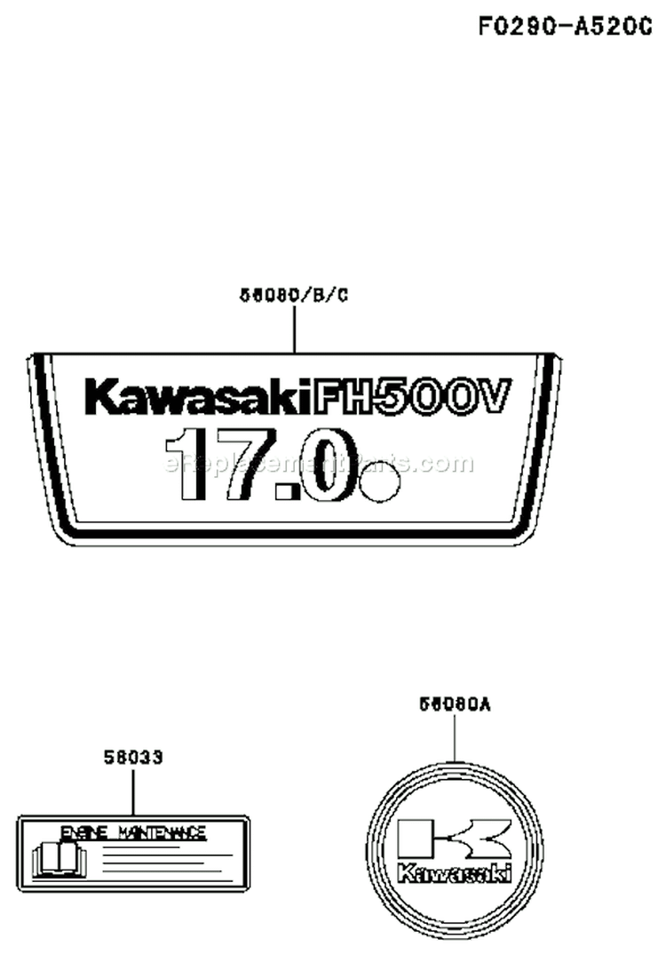 Page H Diagram and Parts List for FH500V AS14 Kawasaki Engine