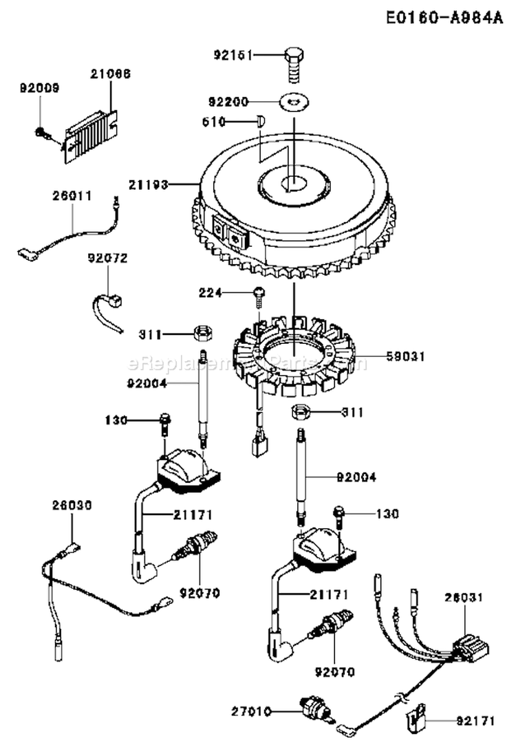 Page F Diagram and Parts List for FH500V-BS43  Kawasaki Engine