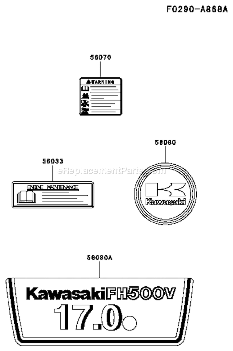 Page H Diagram and Parts List for FH500V DS31 Kawasaki Engine