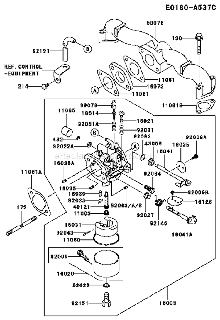 Page B Diagram and Parts List for FH500V ES04 Kawasaki Engine