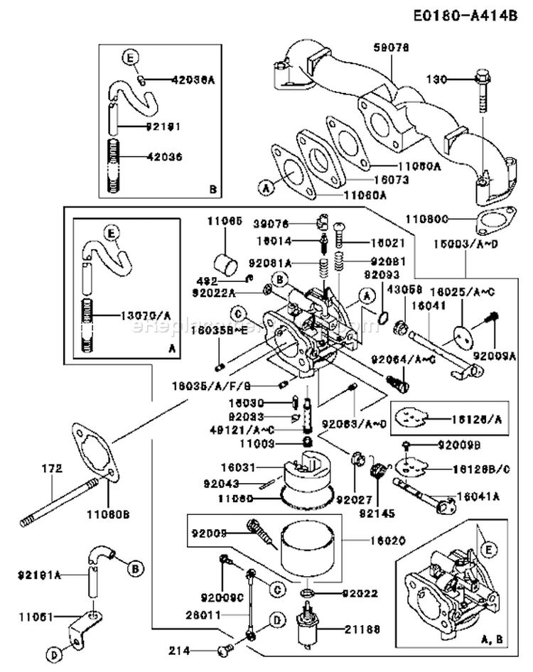 Page B Diagram and Parts List for FH500V DS10 Kawasaki Engine