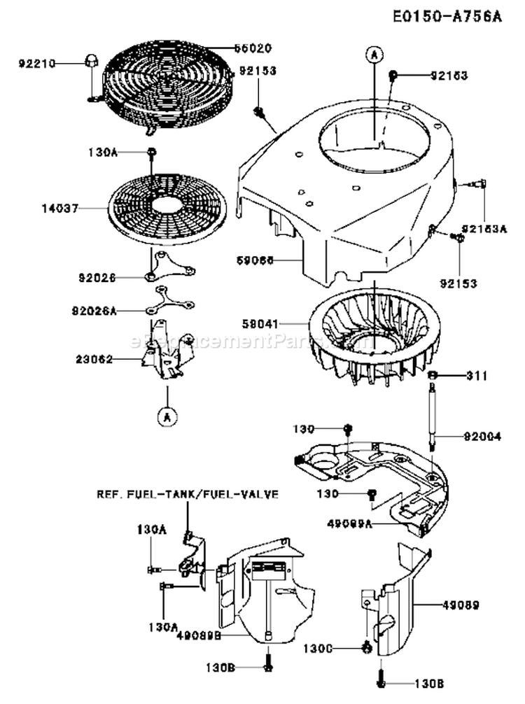 Page D Diagram and Parts List for FH500V ES36 Kawasaki Engine