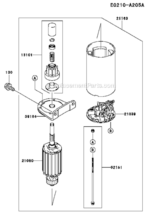 Starter Diagram and Parts List for FH500V CS38 Kawasaki Engine