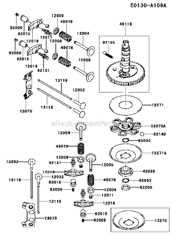 ValveCamshaft Diagram and Parts List for FH500V CS38 Kawasaki Engine