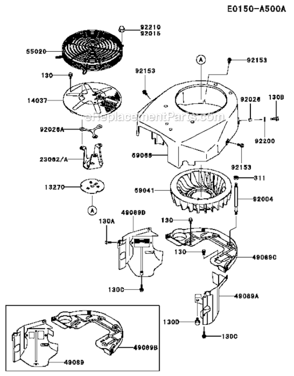 Cooling-Equipment Diagram and Parts List for FH500V CS38 Kawasaki Engine