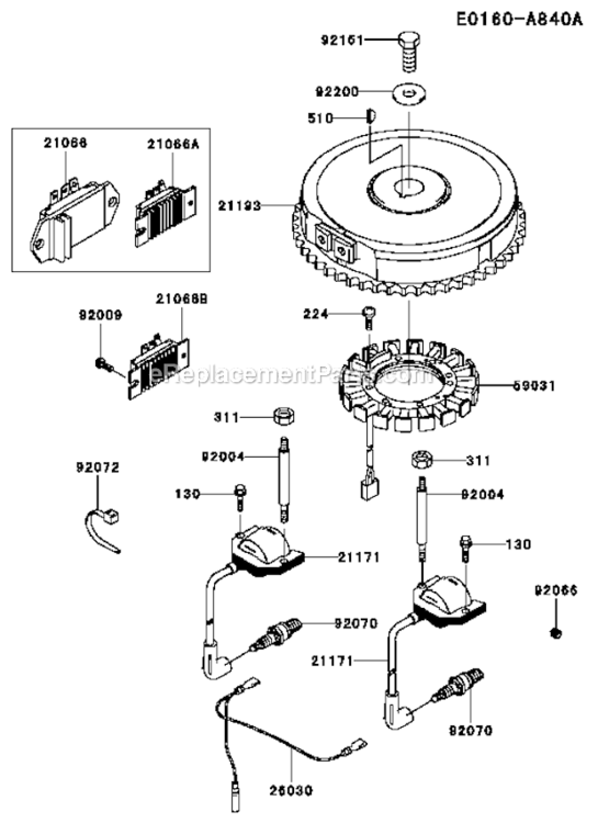 Electric-Equipment Diagram and Parts List for FH500V CS38 Kawasaki Engine
