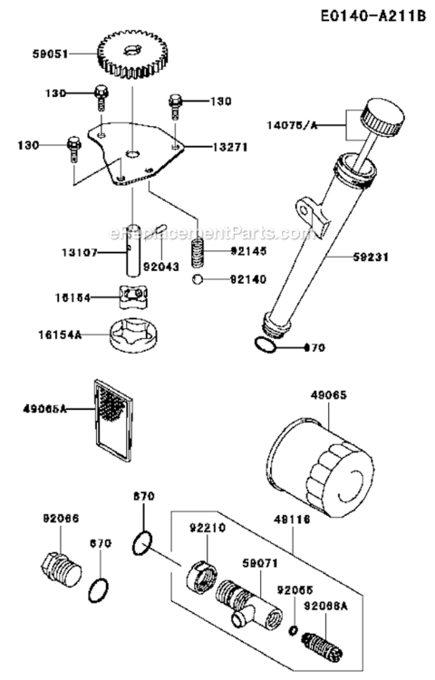 Lubrication-Equipment Diagram and Parts List for FH500V CS38 Kawasaki Engine