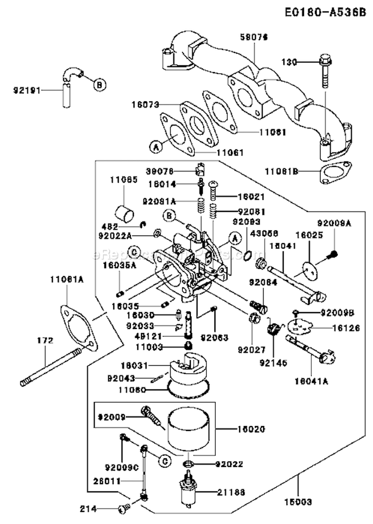 Page B Diagram and Parts List for FH531V-DS50  Kawasaki Engine