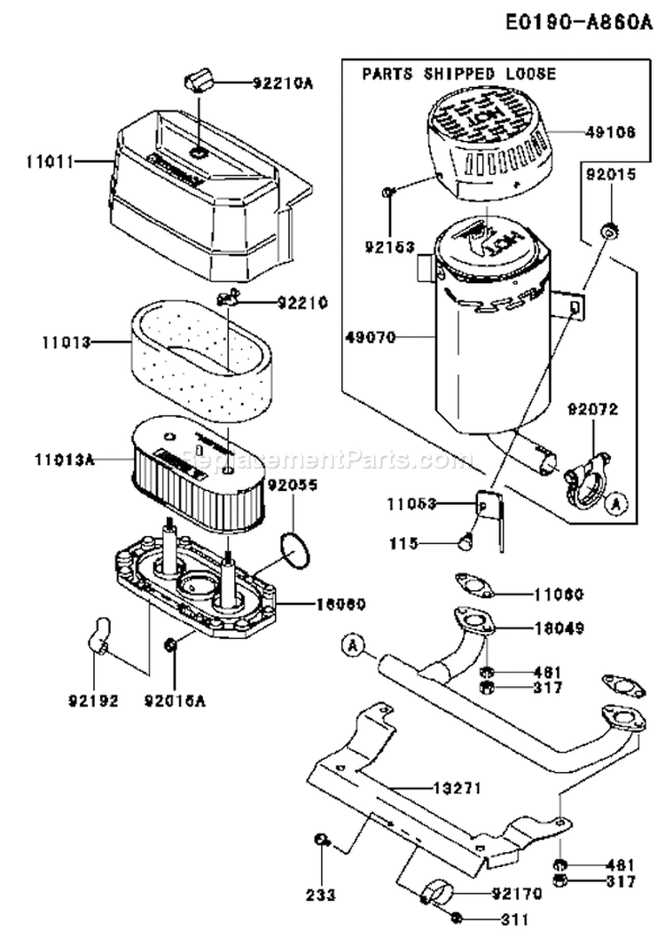 Page A Diagram and Parts List for FH541V AS39 Kawasaki Engine