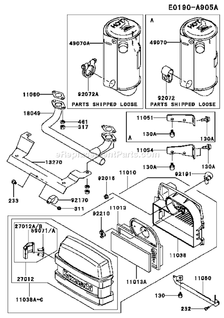 Page A Diagram and Parts List for FH541V-AS07  Kawasaki Engine