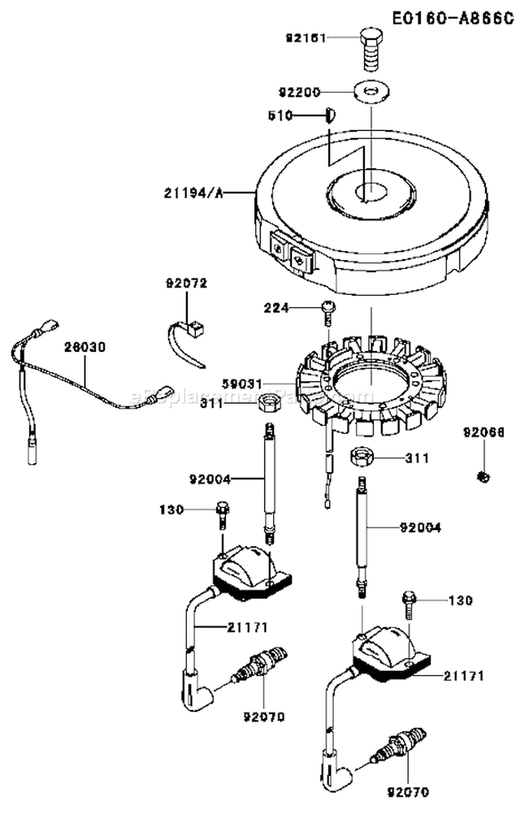 Page F Diagram and Parts List for FH541V-CS30  Kawasaki Engine
