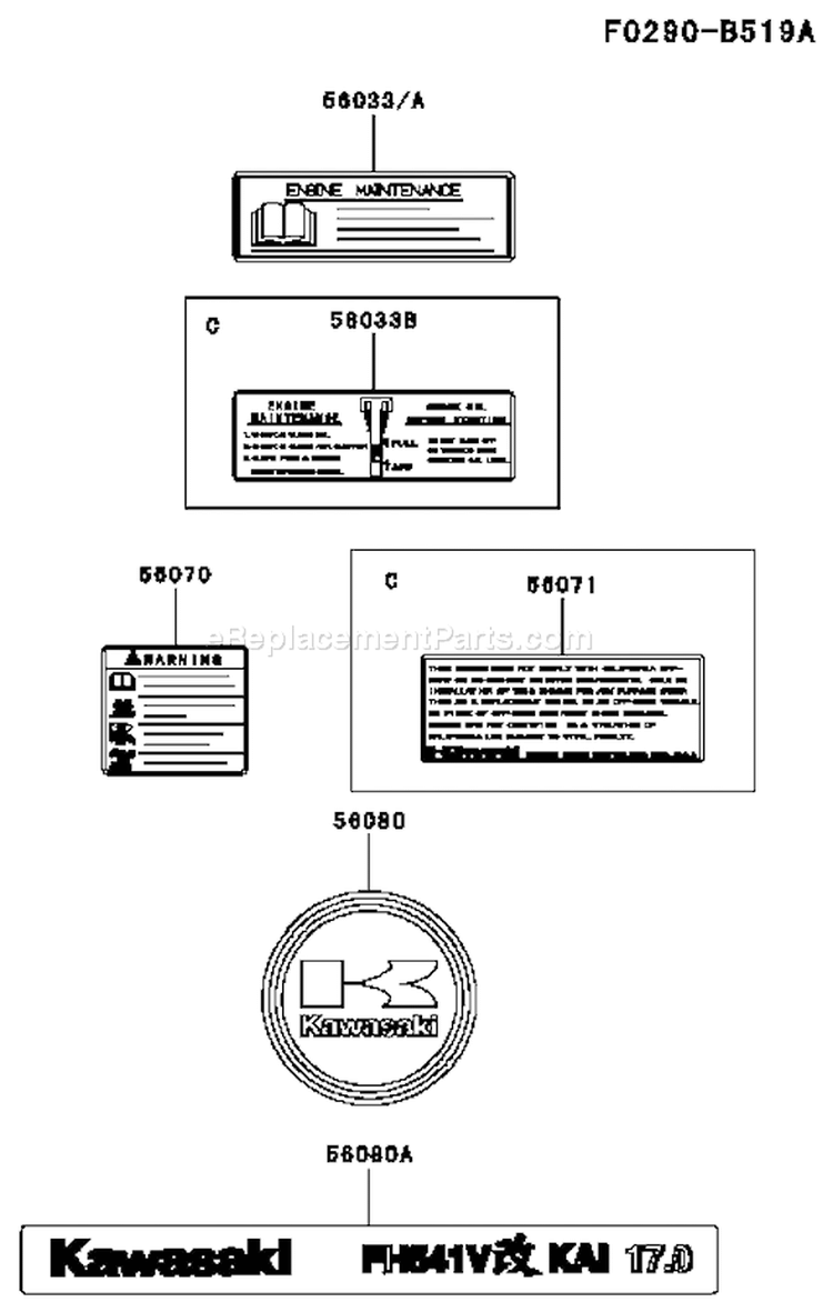 Page H Diagram and Parts List for FH541V DS38 Kawasaki Engine