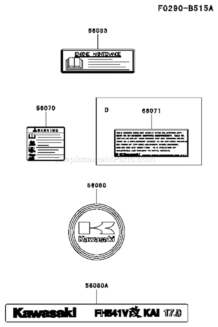 Page H Diagram and Parts List for FH541V-DS21  Kawasaki Engine
