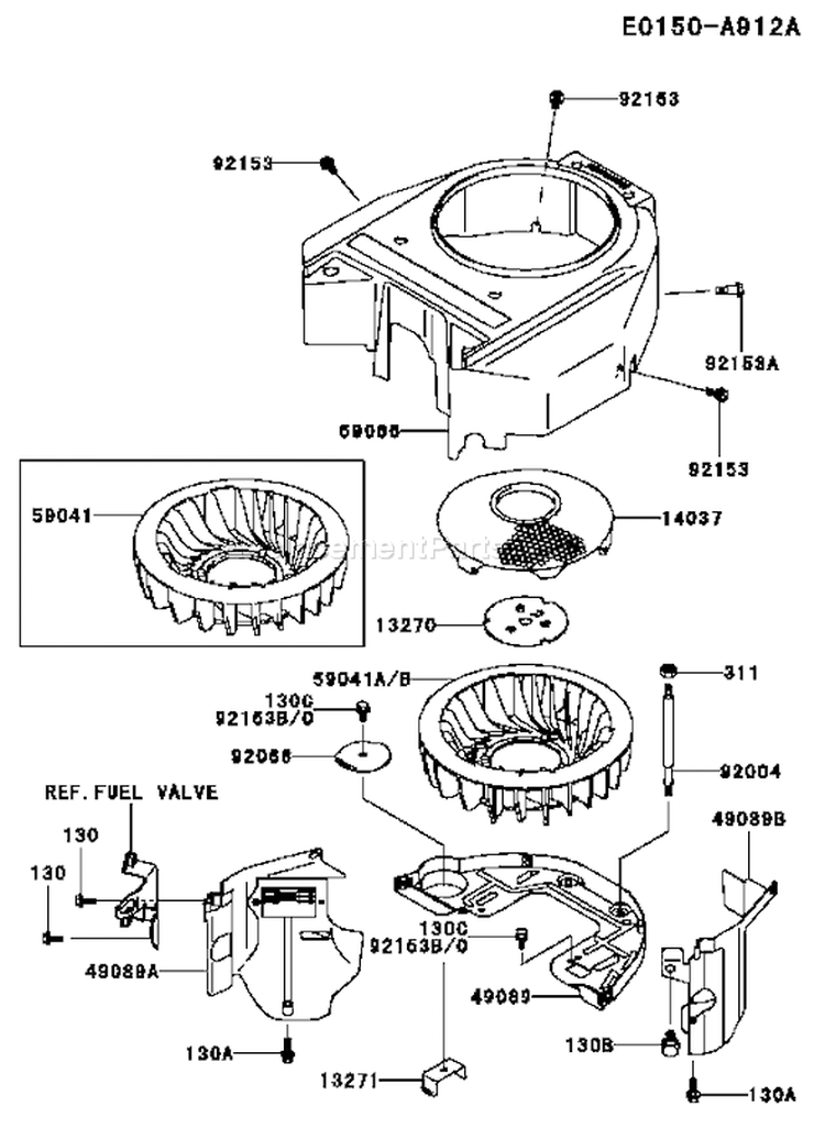 Page D Diagram and Parts List for FH541V-CS32  Kawasaki Engine