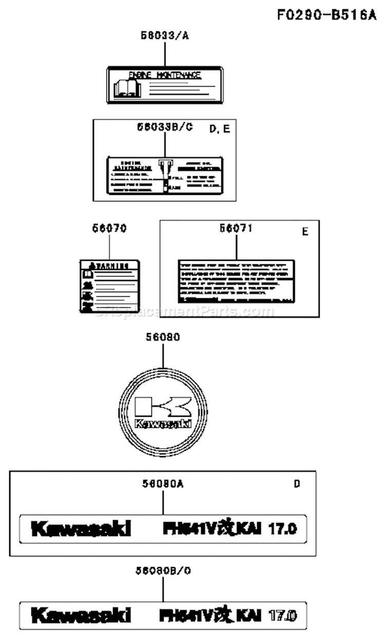Page H Diagram and Parts List for FH541V-CS32  Kawasaki Engine