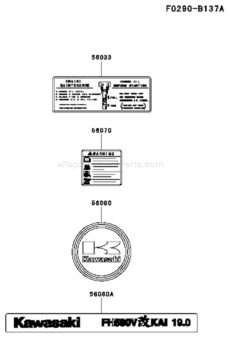 Page H Diagram and Parts List for FH580V AS22 Kawasaki Engine