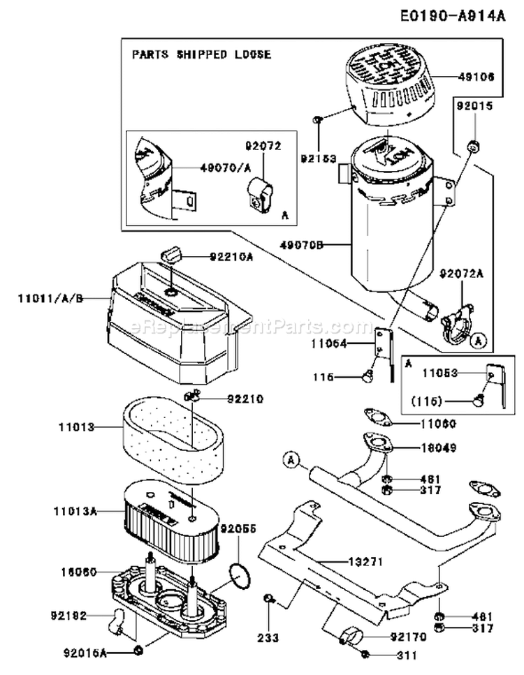 Page A Diagram and Parts List for FH580V BS34 Kawasaki Engine