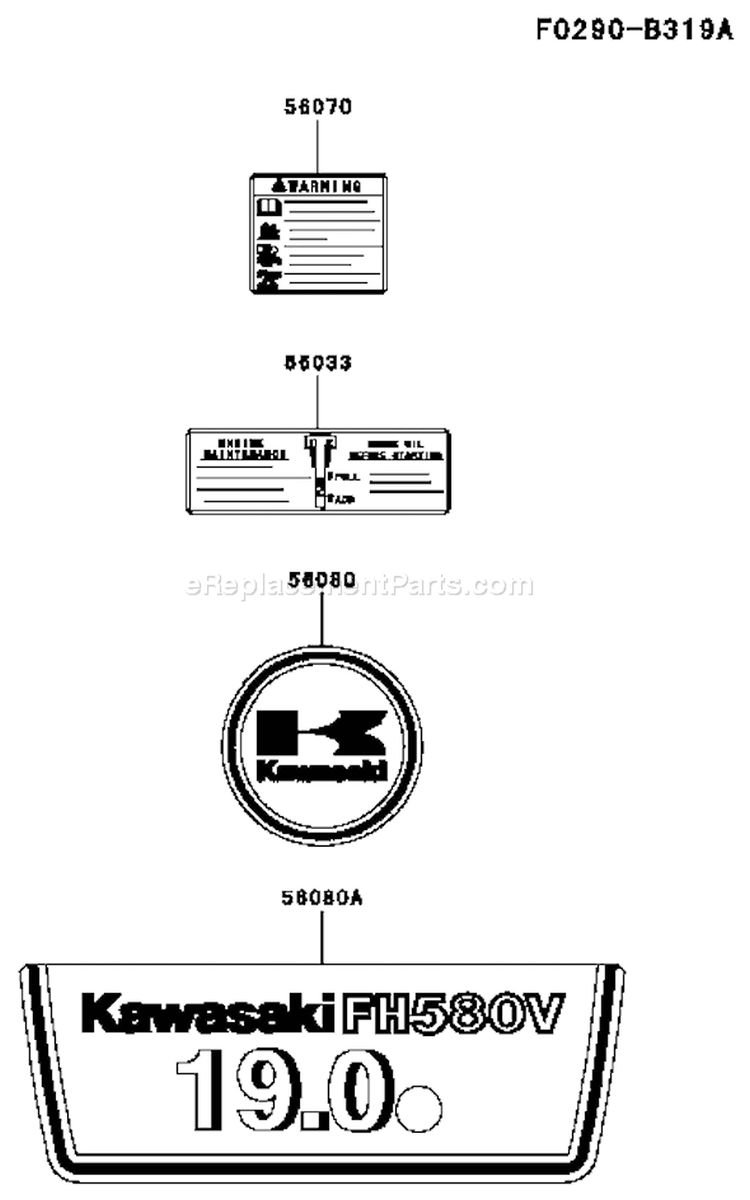 Page H Diagram and Parts List for FH580V BS17 Kawasaki Engine