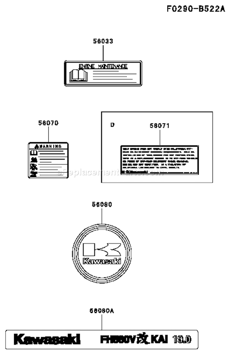 Page H Diagram and Parts List for FH580V ES22 Kawasaki Engine